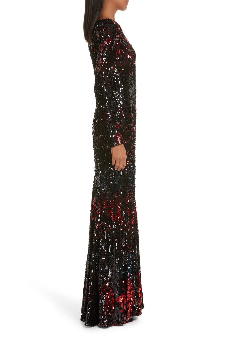 Vulcano Sequin Evening Dress, Alternate, color, BLACK