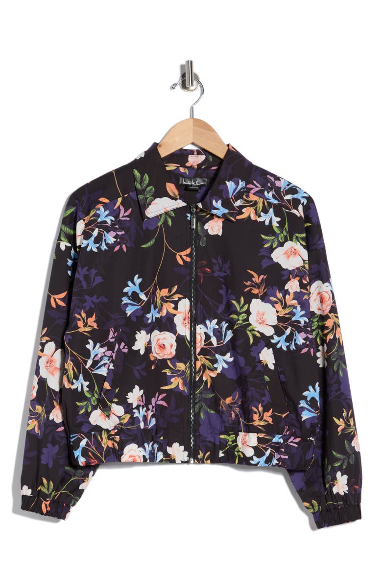 Adley Floral Stretch Cotton Poplin Jacket, Alternate, color, SPRING BLACK PRINT