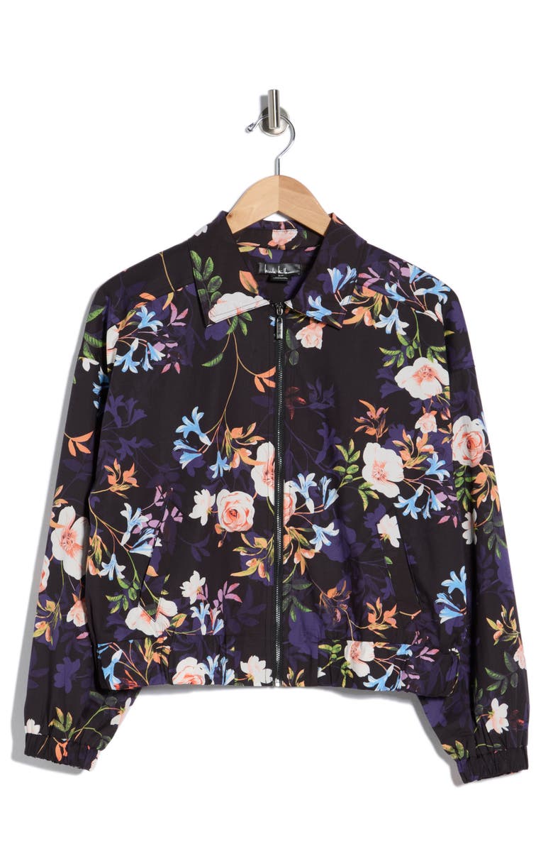 Nicole Miller Adley Floral Stretch Cotton Poplin Jacket, Alternate, color, Spring Black Print