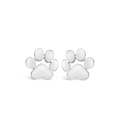 Hollywood Sensation Goldenpaw Paw Print Stud Earrings For Pet Lovers In Silver