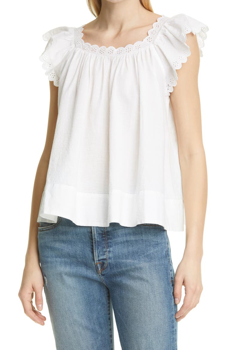 Keepsake Eyelet Trim Top, Main, color, WHITE