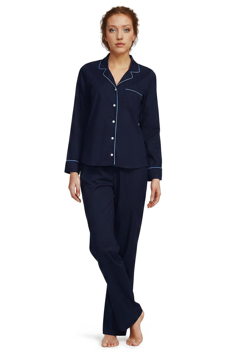 Cotton Poplin 2 Piece Pajama Set - Long Sleeve Top and Pants, Main, color, Radiant Navy