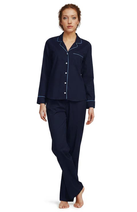 Cotton Poplin 2 Piece Pajama Set - Long Sleeve Top and Pants