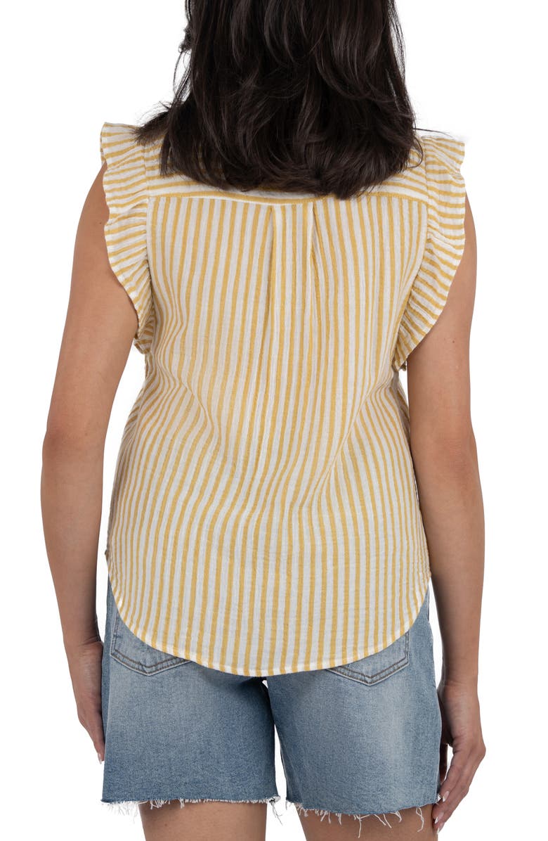 KUT from the Kloth Katara Stripe Sleeveless Ruffle Cotton Button-Up Shirt, Alternate, color, Yellow/ White