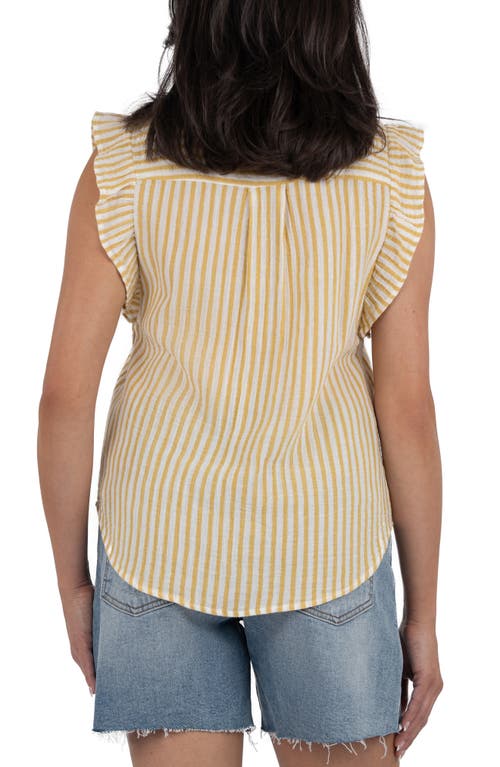 KUT FROM THE KLOTH KUT FROM THE KLOTH KATARA STRIPE SLEEVELESS RUFFLE COTTON BUTTON-UP SHIRT