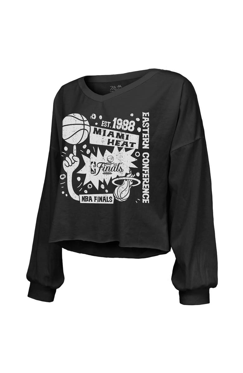 FANATICS Women's Fanatics Branded  Black Miami Heat 2023 NBA Finals Flowy Off-Shoulder Long Sleeve V-Neck T-Shirt, Alternate, color, 