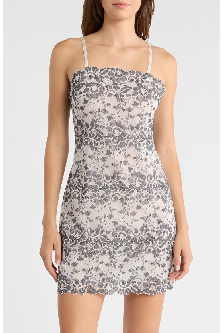 Peony Lace Chemise, Main, color, WARM WHITE/ BLACK