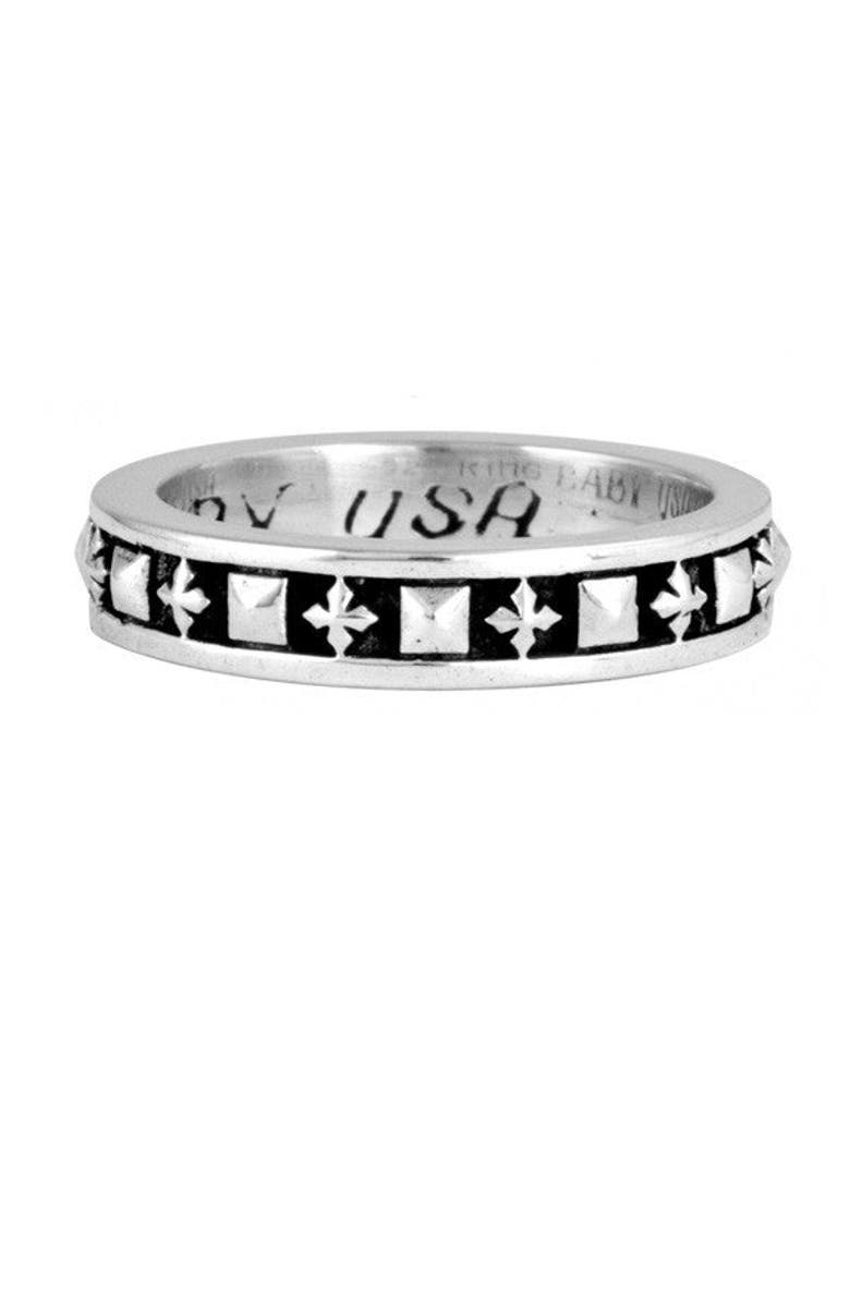 King Baby Studio Stackable Studded Ring with MB Crosses, Main, color, Silver