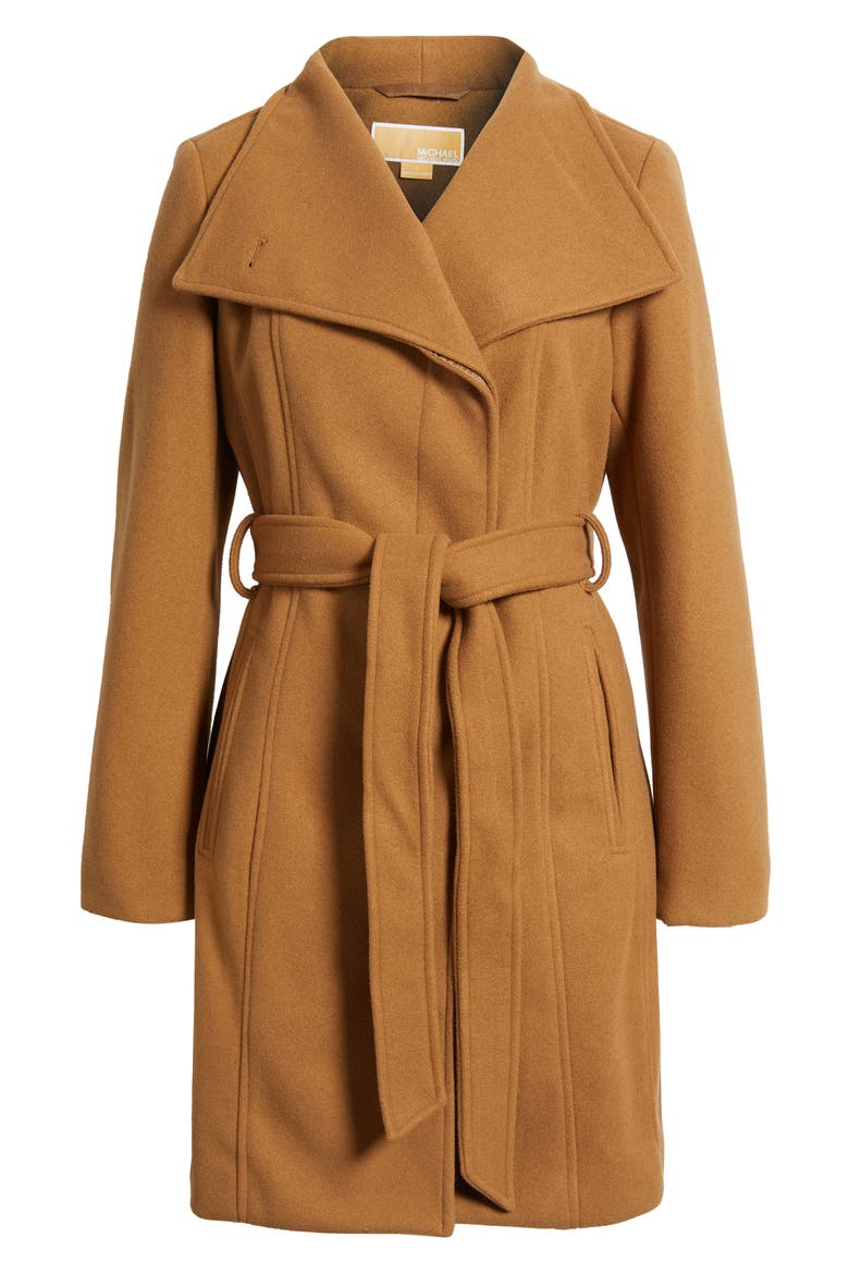 Belted Coat with Oversize Collar, Alternate, color, DARK CAMEL