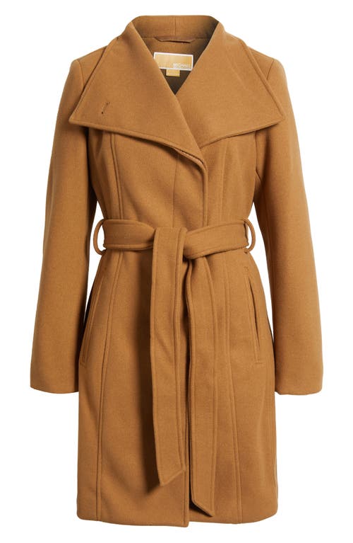 Michael Kors Belted Coat With Oversize Collar In Brown