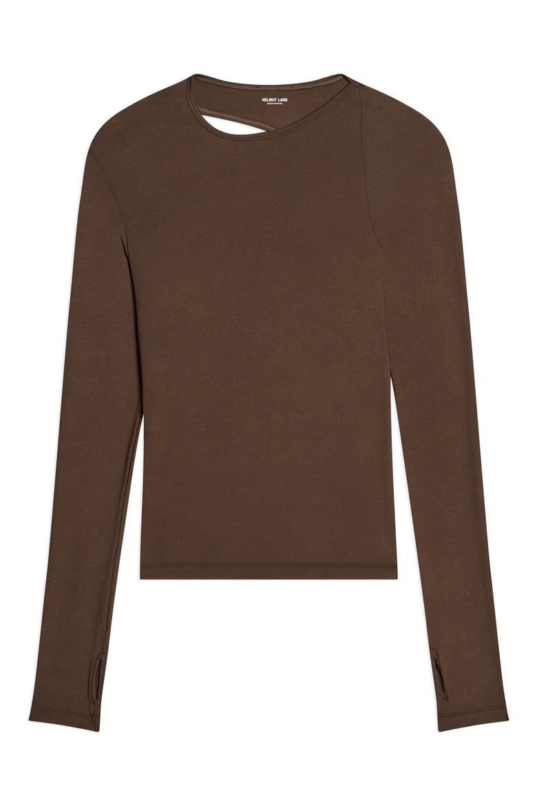 Asymmetrical Cutout Long Sleeve T-Shirt, Alternate, color, BARK
