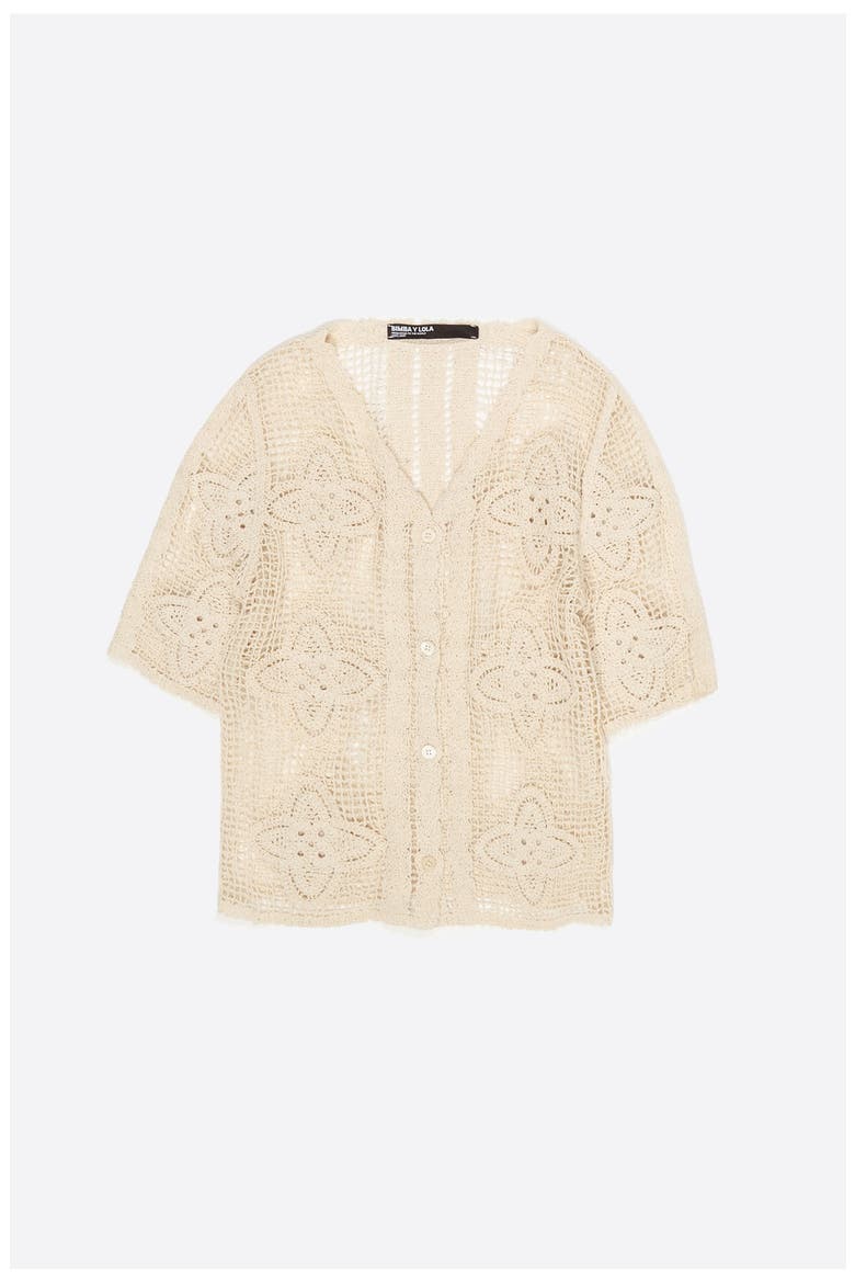 Openwork Knit Cardigan, Alternate, color, SAND