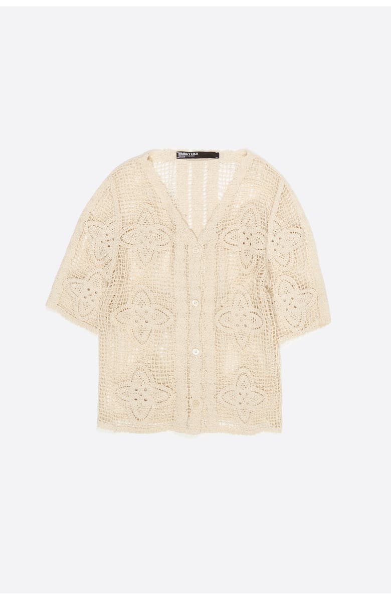 Bimba y Lola Openwork Knit Cardigan, Alternate, color, Sand