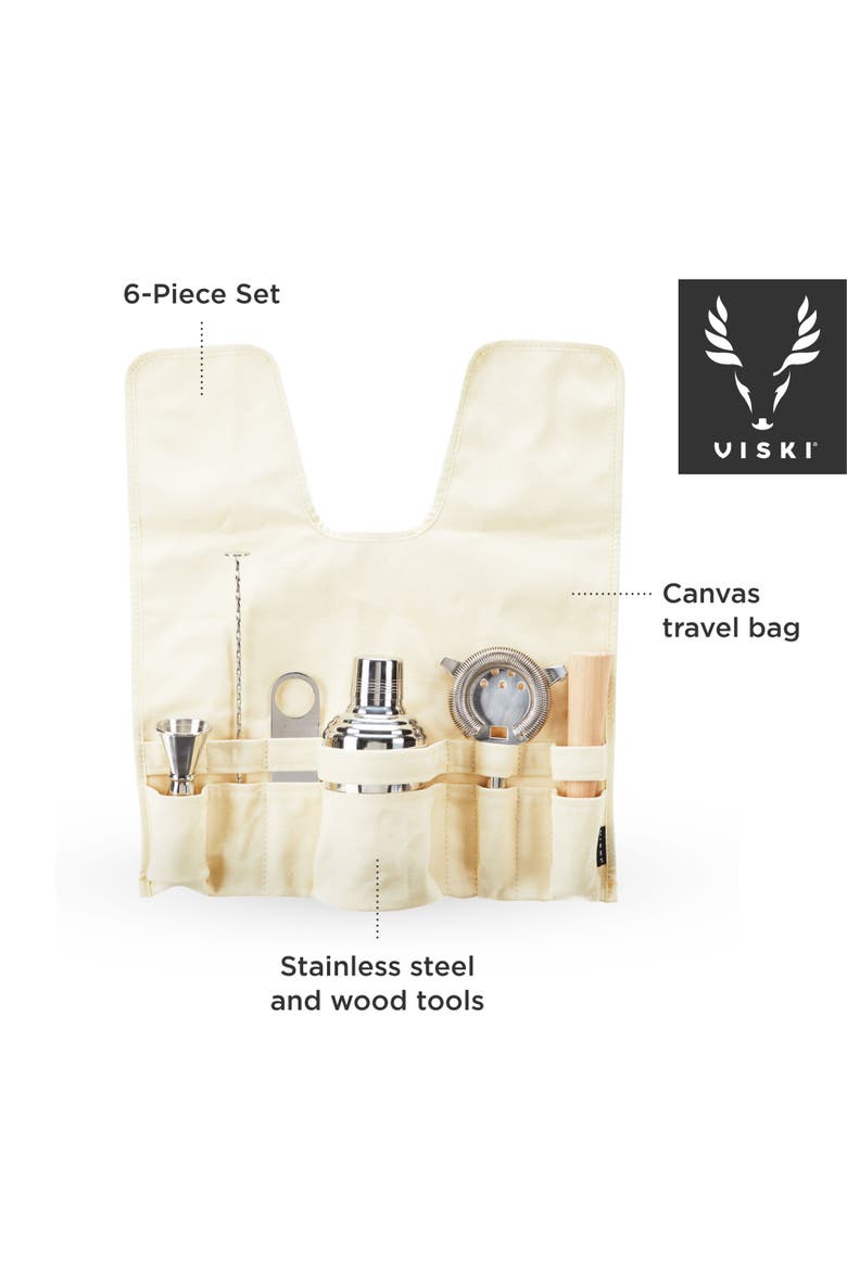 7-Piece Travel Barware Set in Stainless Steel, Alternate, color, Brown