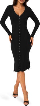 bebe Long Sleeve Rib Cardigan Dress