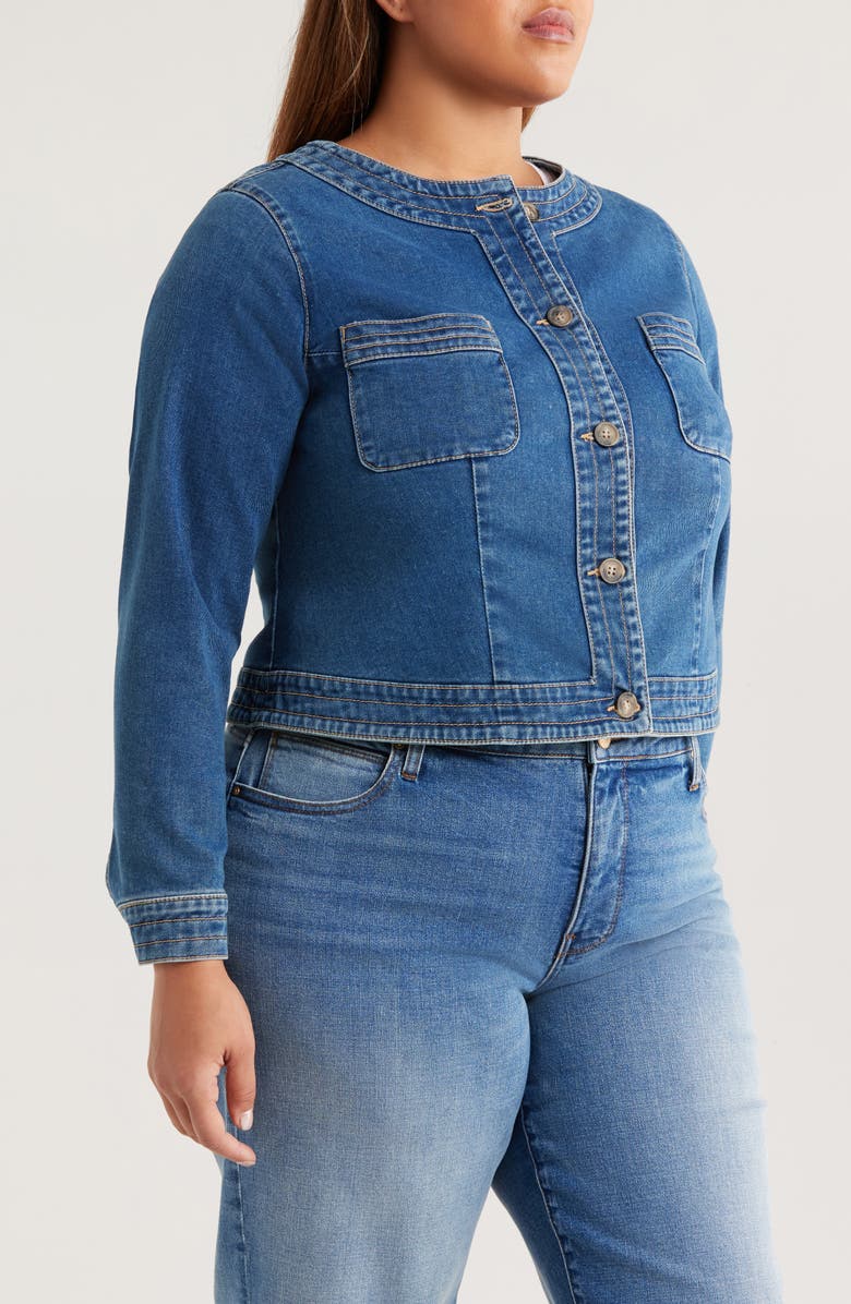 KUT from the Kloth Lorelei Scoop Neck Denim Jacket, Alternate, color, Medium Wash