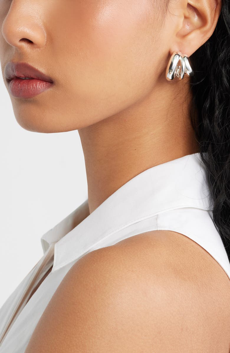 Open Edit Curved Triple Hoop Earrings, Alternate, color, Silver