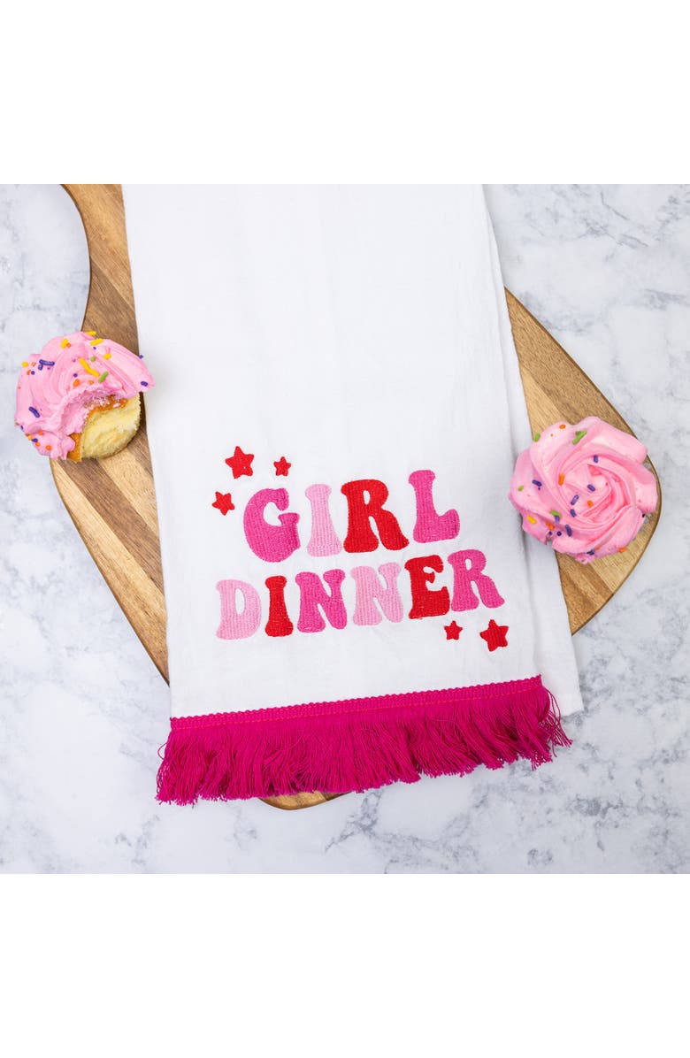 Totalee Gift Girl Dinner Tea Towel w/ Tassels Cotton White, Alternate, color, Red