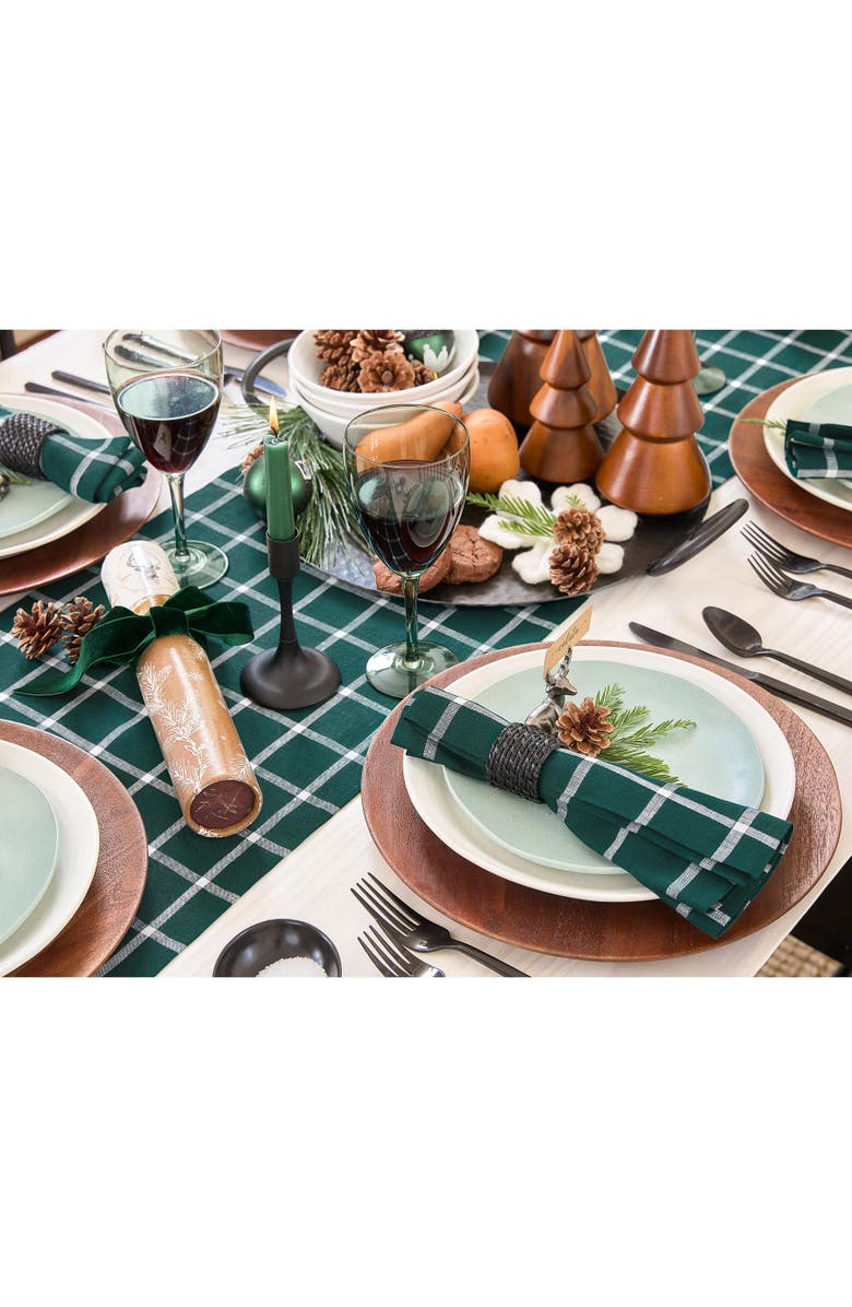 Solino Home Linen Table Runner - Windowpane, Alternate, color, Dark Green