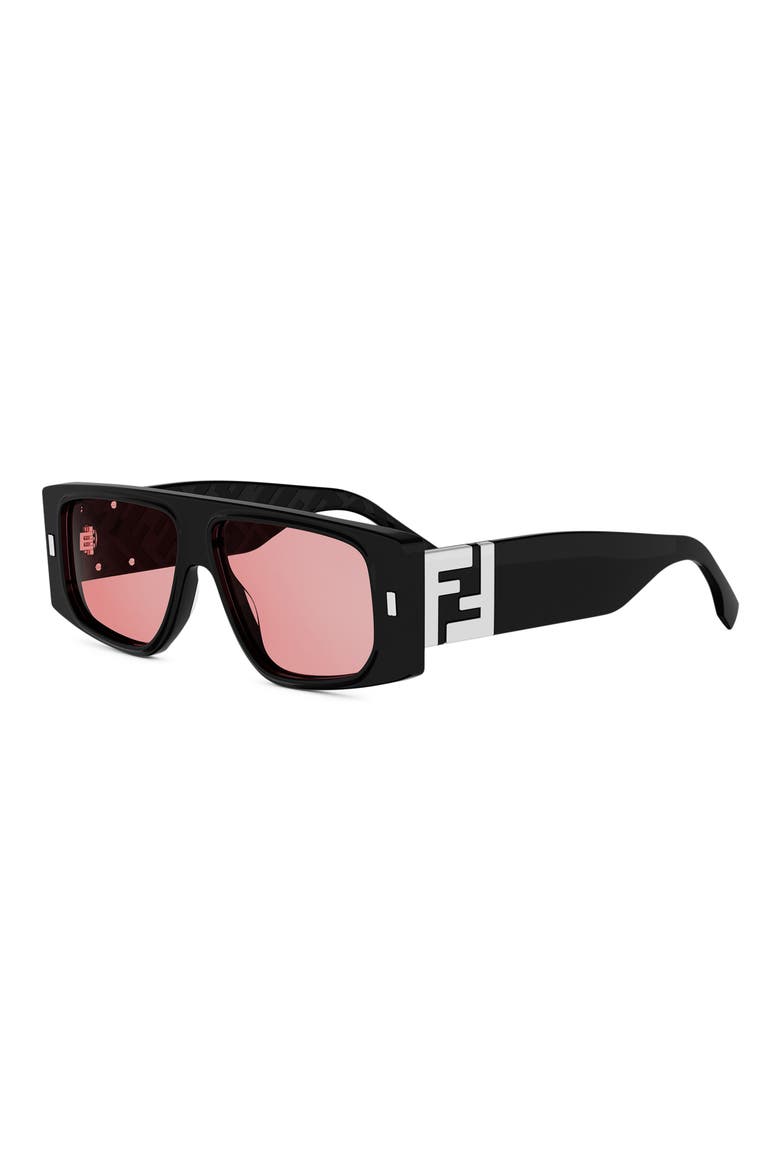 FF Squared 56mm Rectangular Sunglasses, Alternate, color, SHINY BLACK / VIOLET