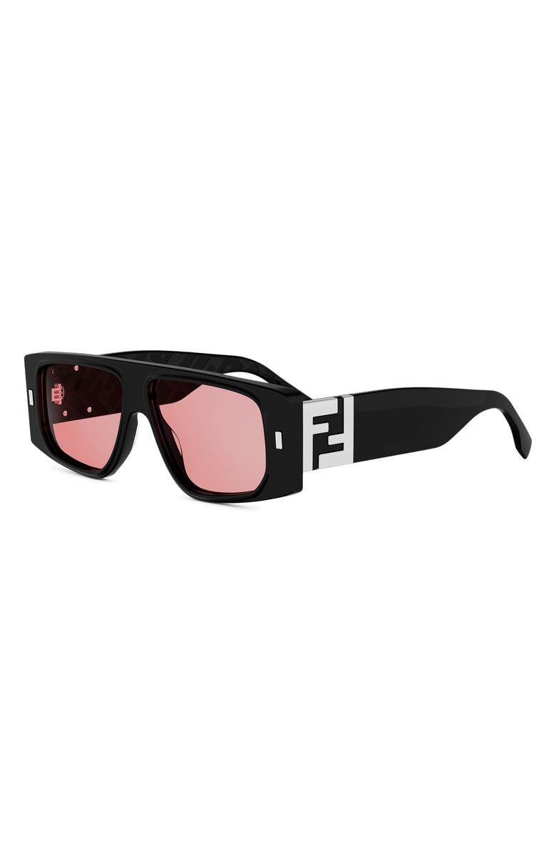 Fendi FF Squared 56mm Rectangular Sunglasses, Alternate, color, Shiny Black / Violet