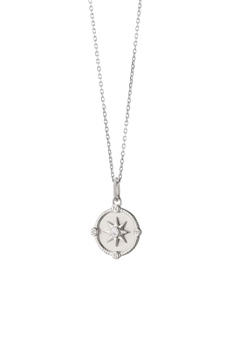 Mini Adventure Compass Necklace, Main, color, SILVER