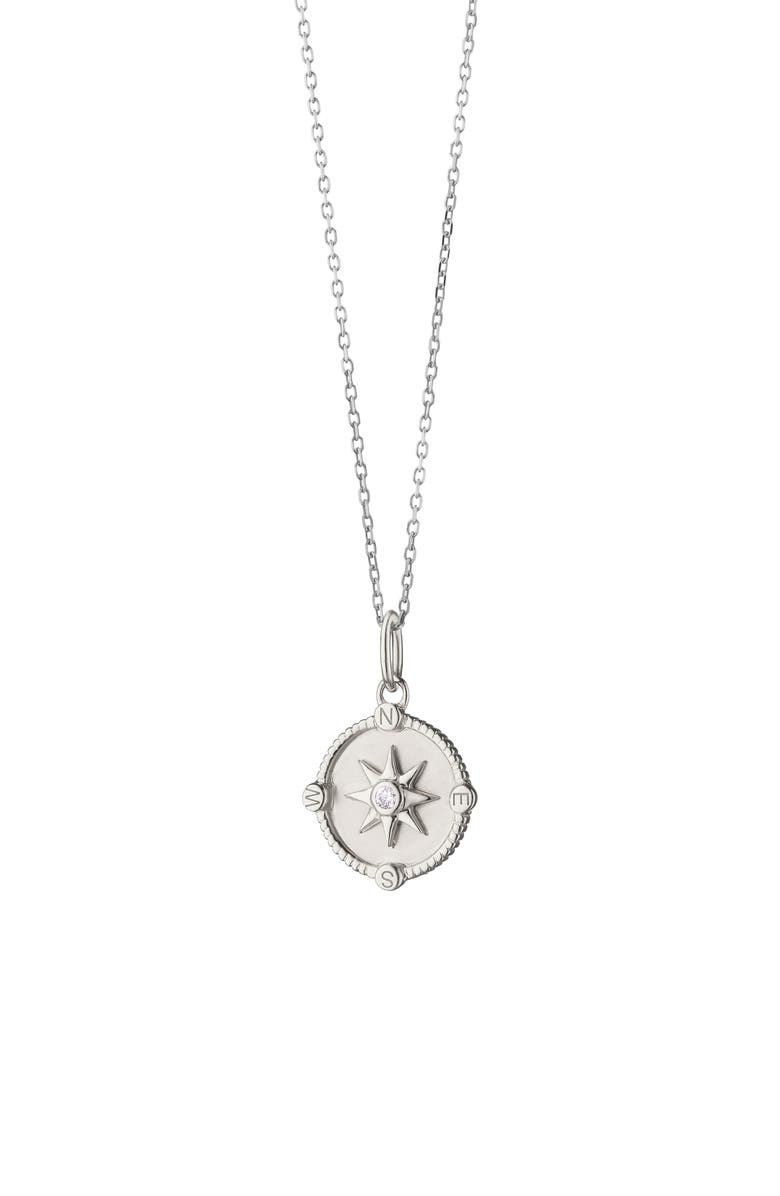 Monica Rich Kosann Mini Adventure Compass Necklace, Main, color, Silver