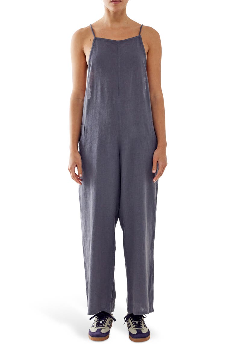 Linen Blend Overalls, Main, color, CHARCOAL