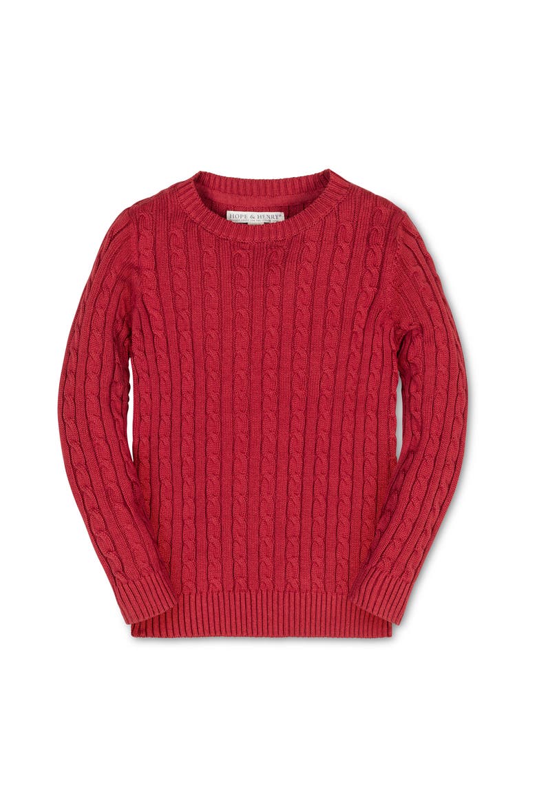 Kids' Organic Cable Crewneck Pullover Sweater, Main, color, Red Cable