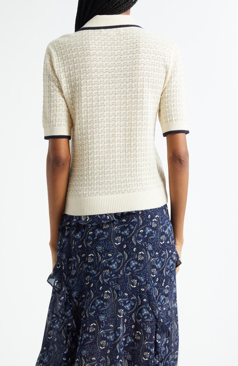 Veronica Beard Brandt Pointelle Polo Sweater, Alternate, color, 