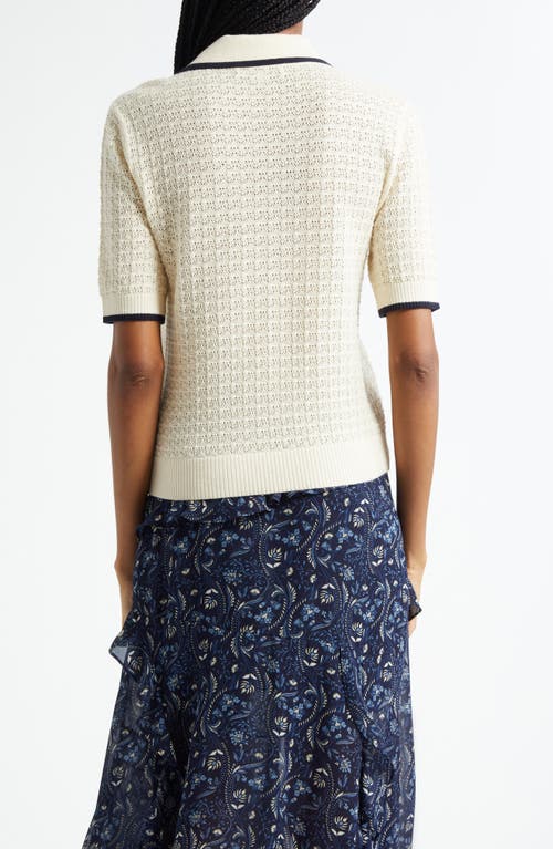 Veronica Beard Brandt Pointelle Polo Sweater In Neutral