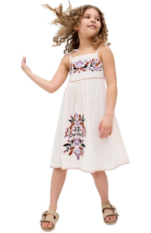 Raffya Kids Kids Furla Smocked Panel Embroidered Dress In Cream In Sand