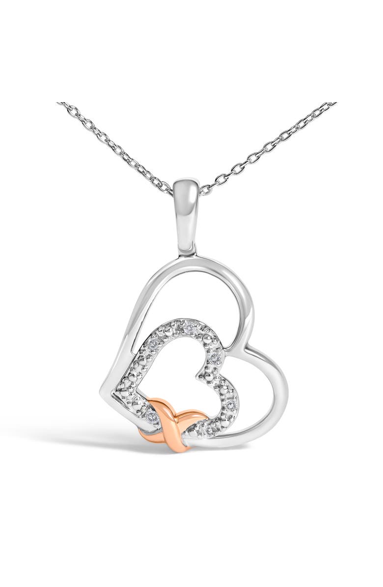 Haus of Brilliance .925 Sterling Silver Double Heart Pendant Necklace with Diamond and 10K Rose Gold Accent, Alternate, color, White Gold Over Silver