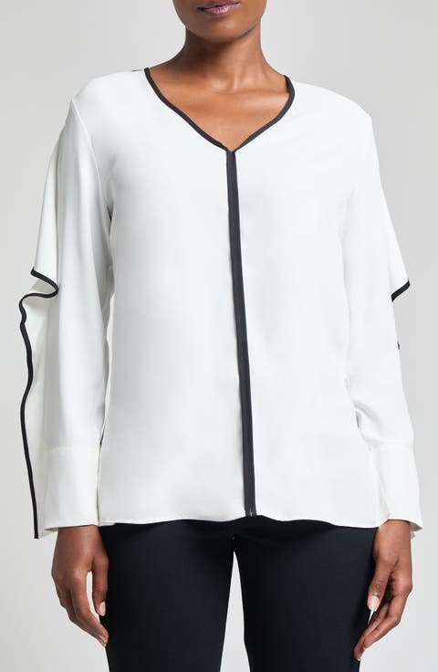 Contrast Trim Crêpe de Chine Top