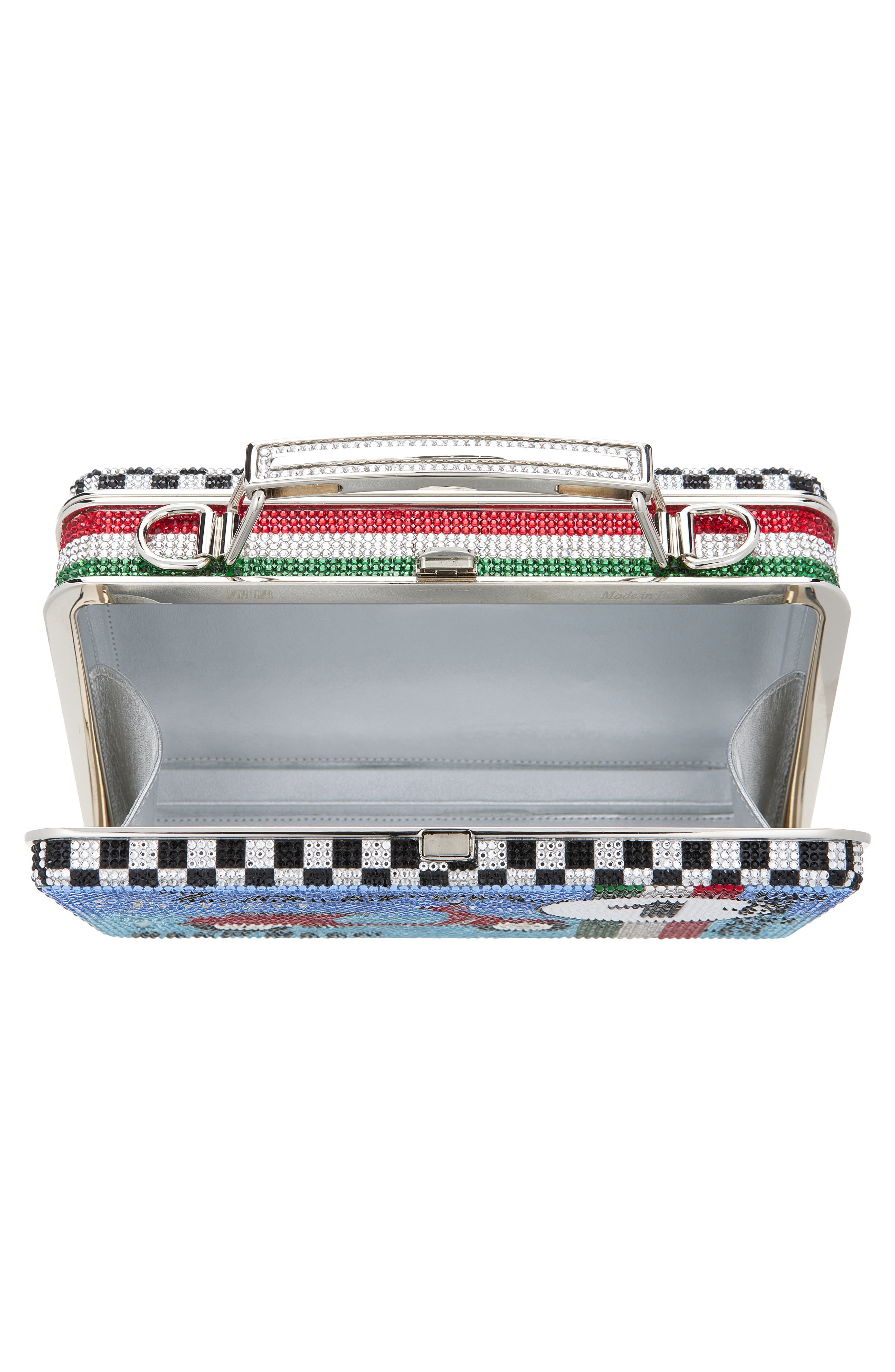 JUDITH LEIBER COUTURE Beep Beep Crystal Embellished Lunch Box Clutch, Alternate, color, Silver Sapphire Multi