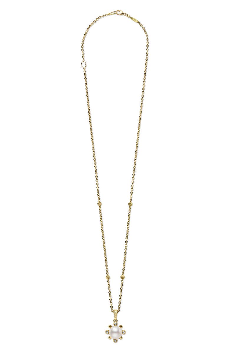 LAGOS 18K Luna Fleur Pearl 
Diamond Pendant Necklace, Main, color, Gold