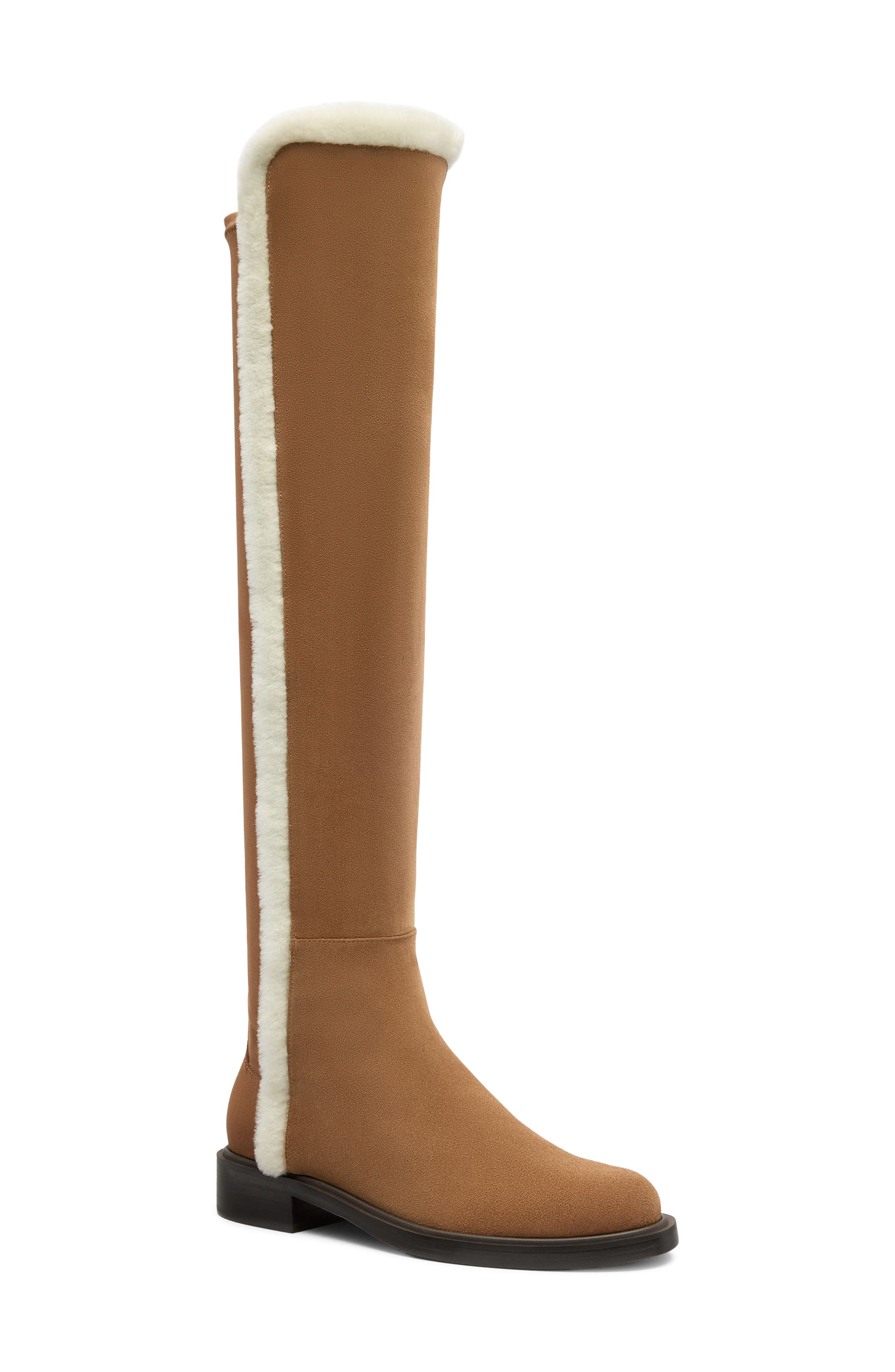 5050 Cozy Gisele Over the Knee Boot with Genuine Shearling Trim, Main, color, TOASTED ALMOND/ NATURAL