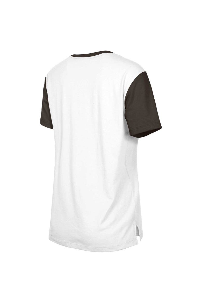 Women's New Era  White/Brown Cleveland Browns Third Down Colorblock T-Shirt, Alternate, color, White