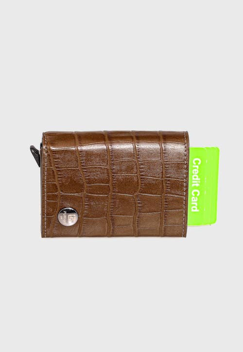Furniq Uk Genuine Leather Crocodile Pattern Trifold Card Holder In Brown