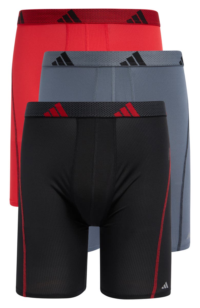 adidas Performance Mesh 3-Pack Boxer Briefs, Main, color, Better Scarlet/ Black/ Grey