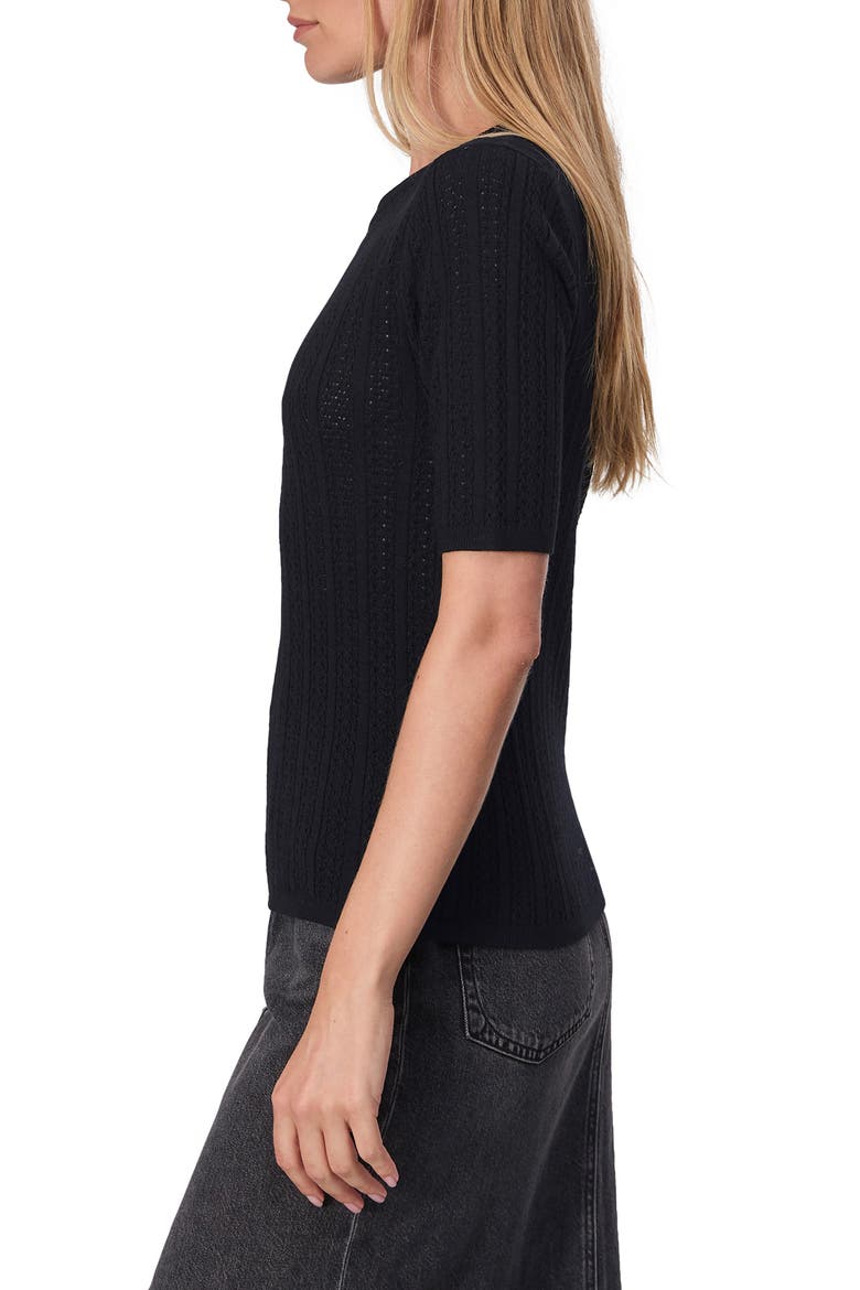 Tina Short Sleeve Merino Wool Sweater, Alternate, color, BLACK