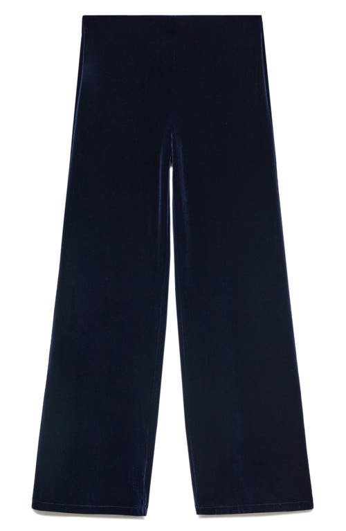 Mango Xenphant Stretch Velvet Wide Leg Pants In Night Blue