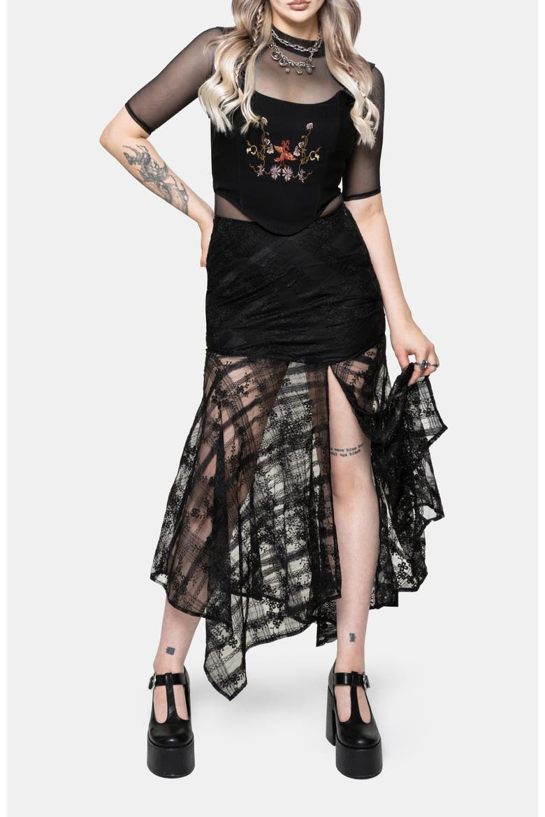 Lucie Lace Asymmetric Hanky Maxi Skirt, Alternate, color, Black