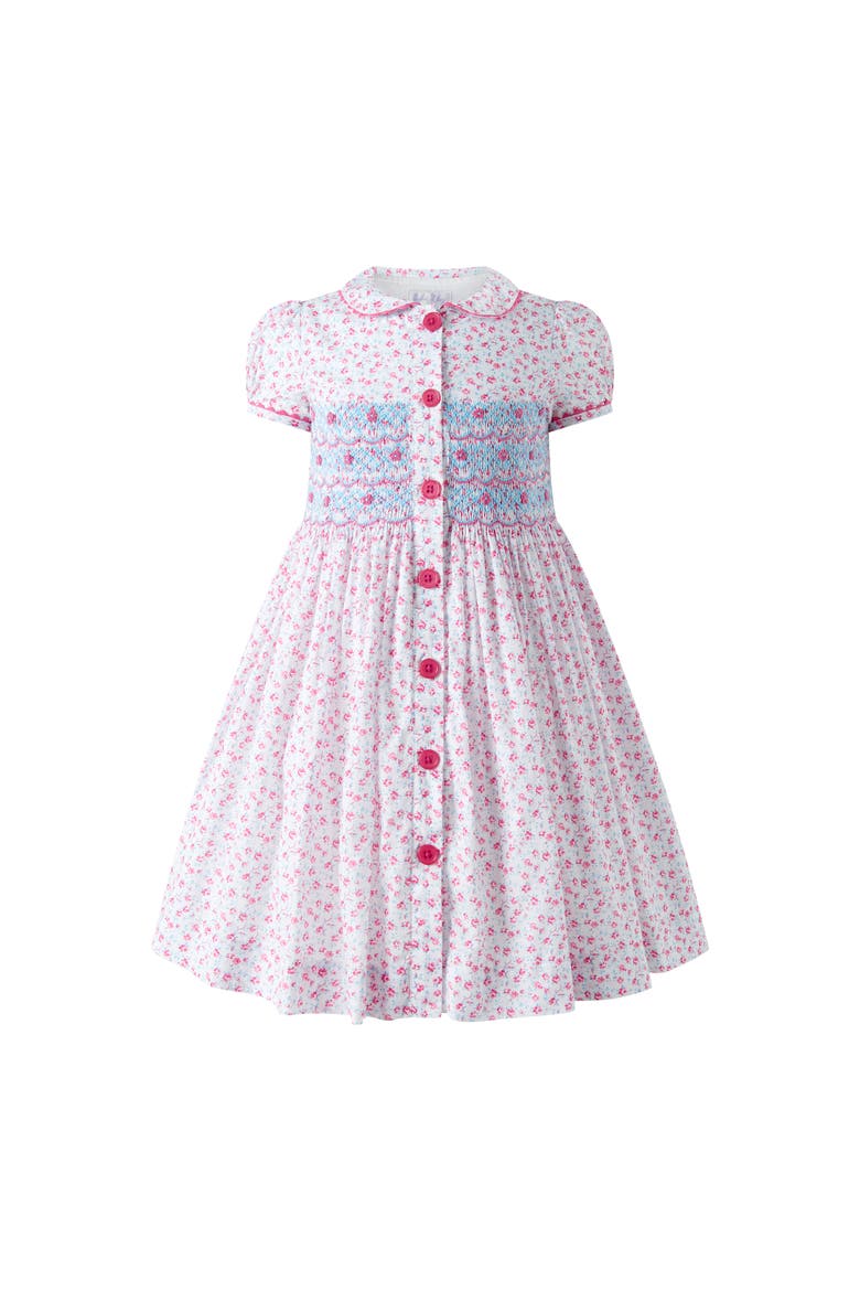 Floral Smocked Button-Front Dress, Main, color, White