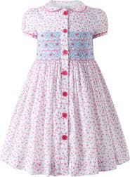 Rachel Riley Floral Smocked Button-Front Dress