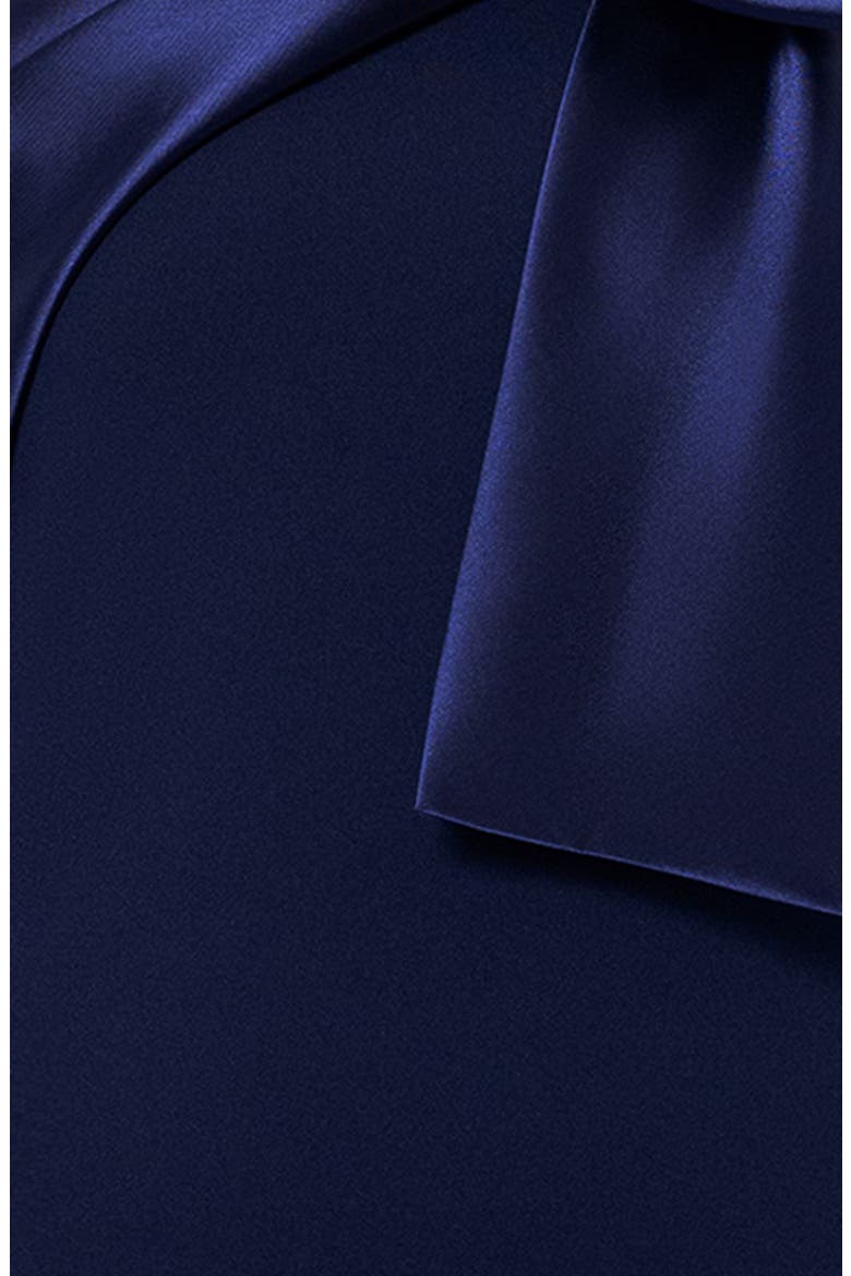 Bow One-Shoulder Crepe Mermaid Gown, Alternate, color, NAVY