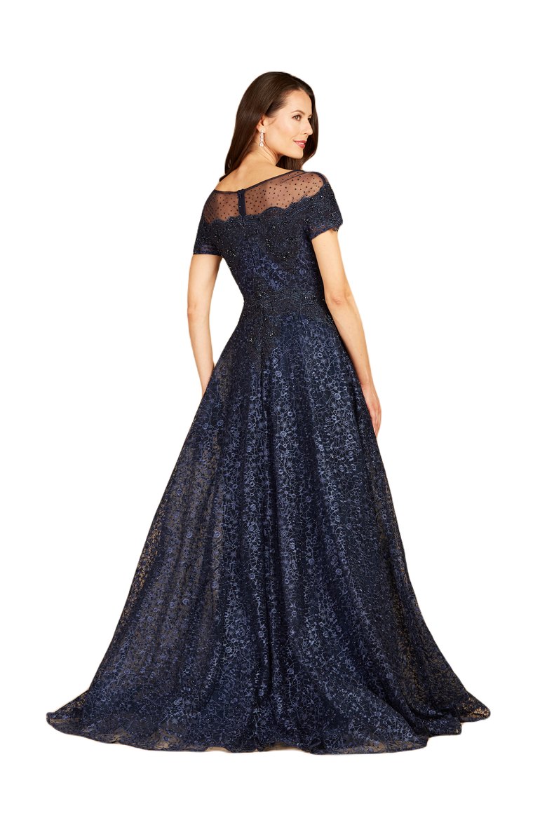 Sheer Off Shoulder Ball Gown, Alternate, color, Navy