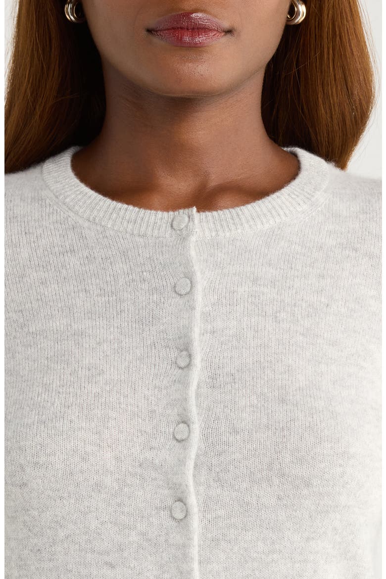 Cashmere Crewneck Cardigan, Alternate, color, LIGHT HEATHER GREY