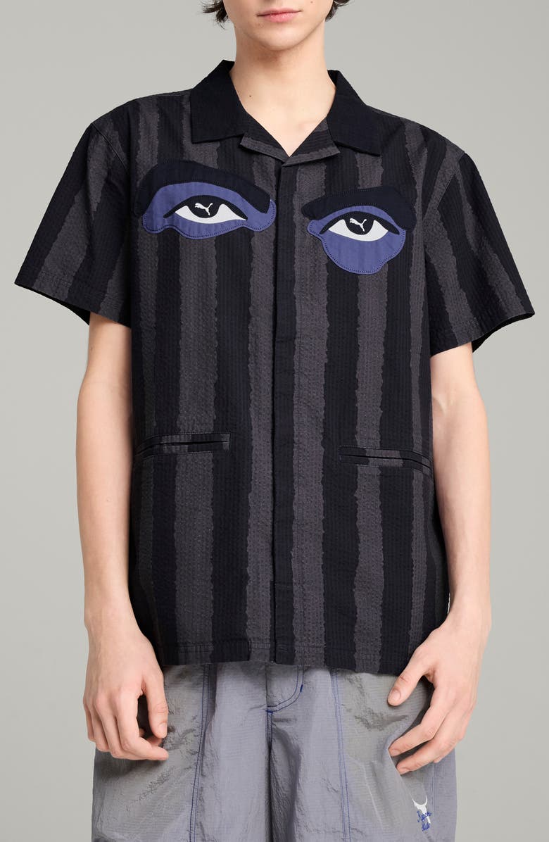 PUMA x KidSuper Stripe Cotton Seersucker Camp Shirt, Main, color, 