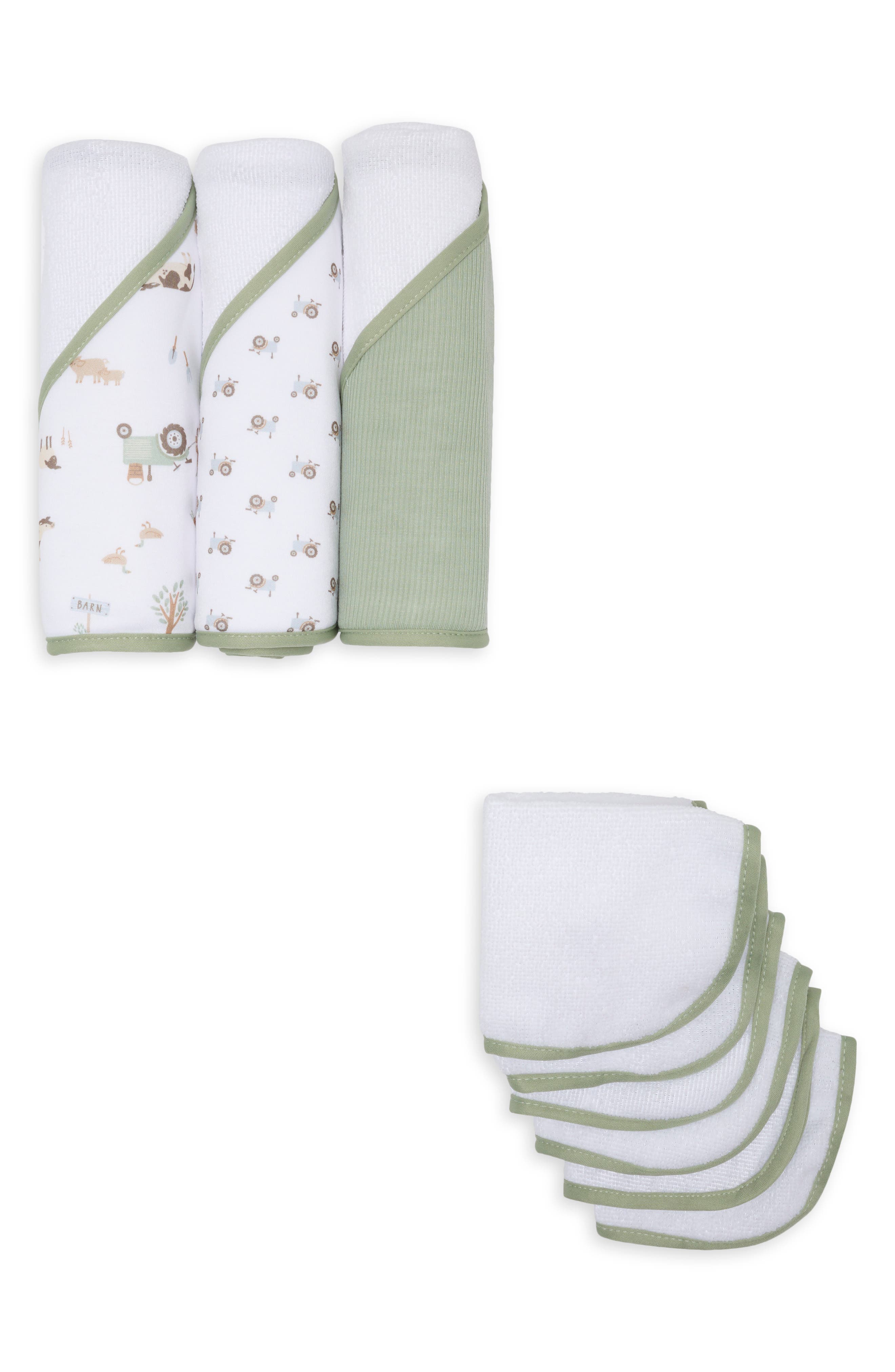 Chick Pea Babies'  Kids' 9-piece Hooded Bath Towel & Washcloth Set In Farm